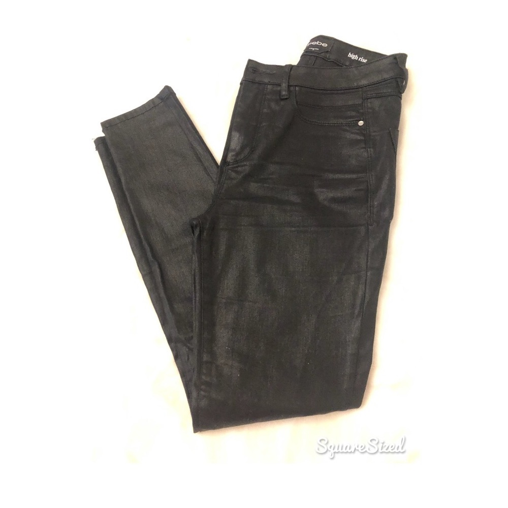 Bebe high rise coated black pants